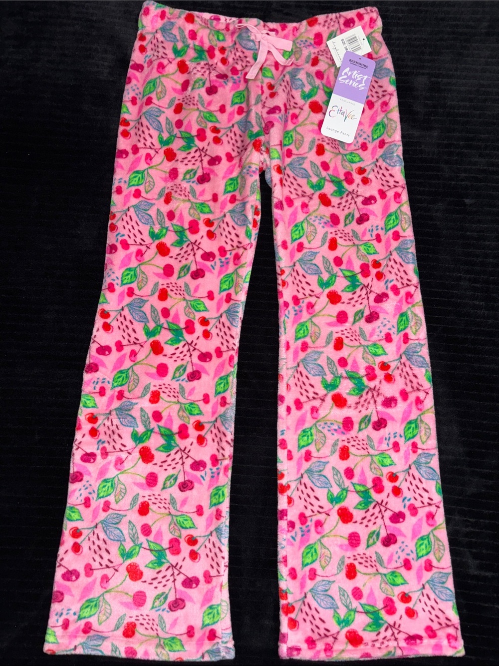 EttaVee Sz S Ladies Pink Cherry Print Fleece Pajama Pants-soooo soft